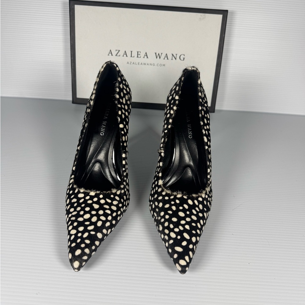 Azalea Wang Hall Black Multi Polka Dot Fur Haircalf Stiletto Pumps Heels - Picture 3 of 6